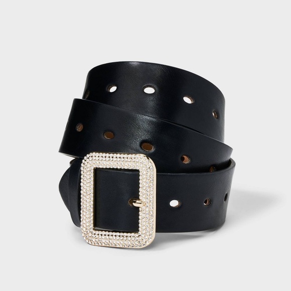 a new day Accessories - Sparkly Square Buckle Black Belt